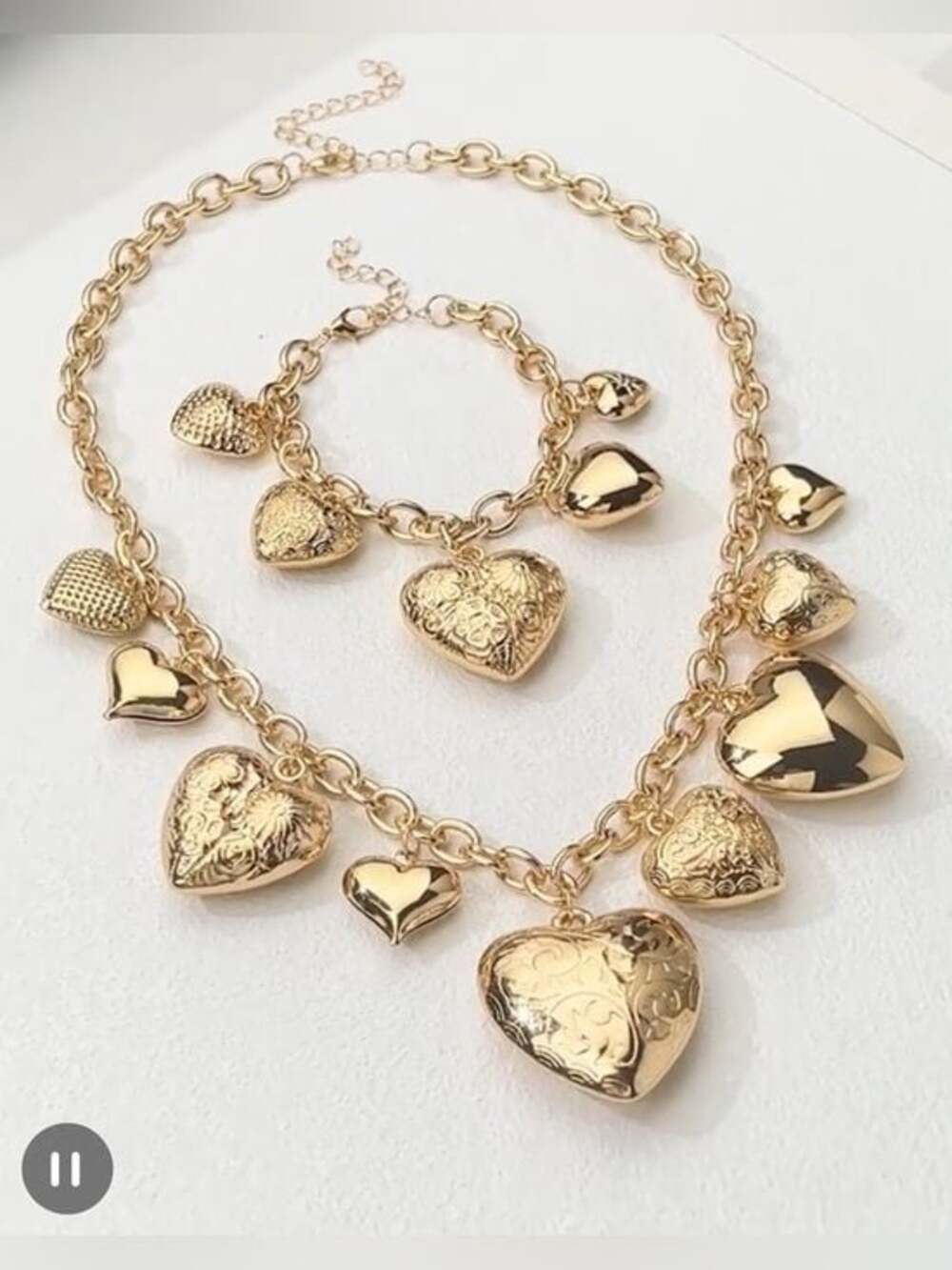 Jewelry Set - Gold Heart Charm Bracelet and Earring Set - Timeless Heart Motif